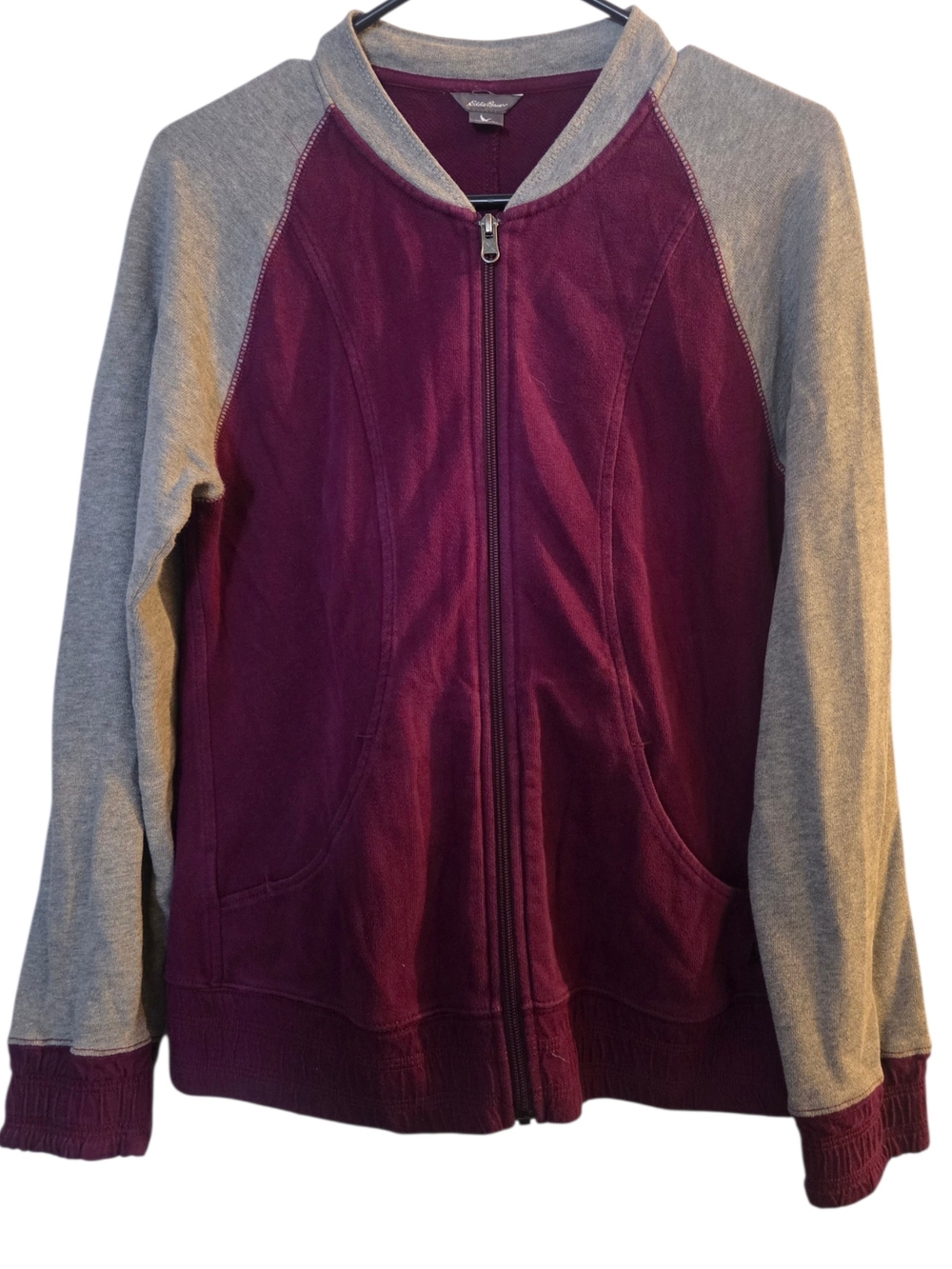 Eddie Bauer Plum and Gray Zip-Up Raglan Sweatshirt